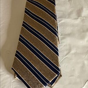 Jos A Bank Classic Striped Paisley Silk Tie - Navy and Gold